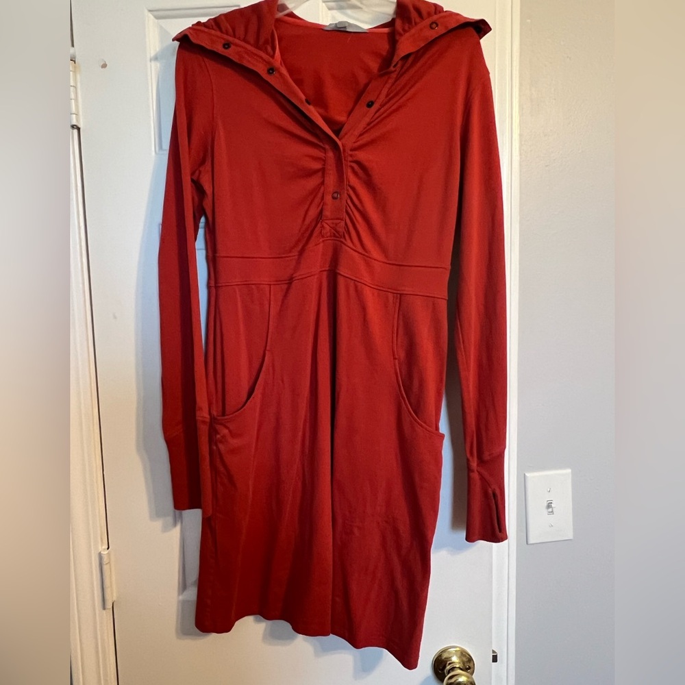 Athleta Deep Orange Ruched Cowl Neck Dress